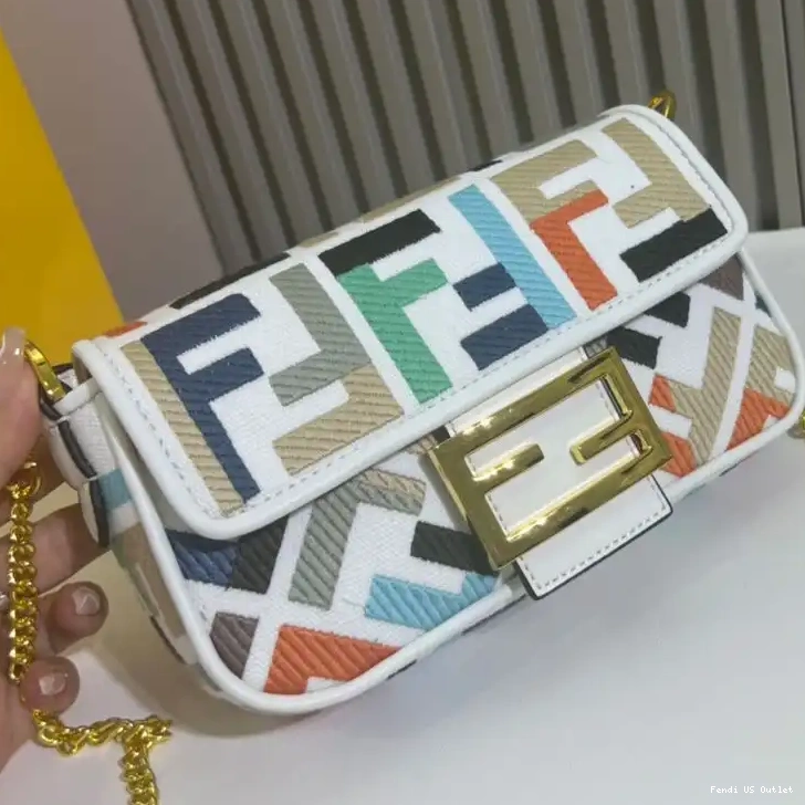 Cheap Bag Mini In Baguette White Canvas Multi Fendi FF Motif 0508